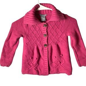 Girls Pink Knit Cardigan Sweater Size M 5-6 Diamond Pattern Button Front